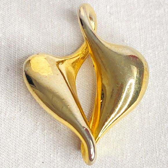 Modernist bstract Teardrop Heart? Gold Tone Pendant - Picture 3 of 7